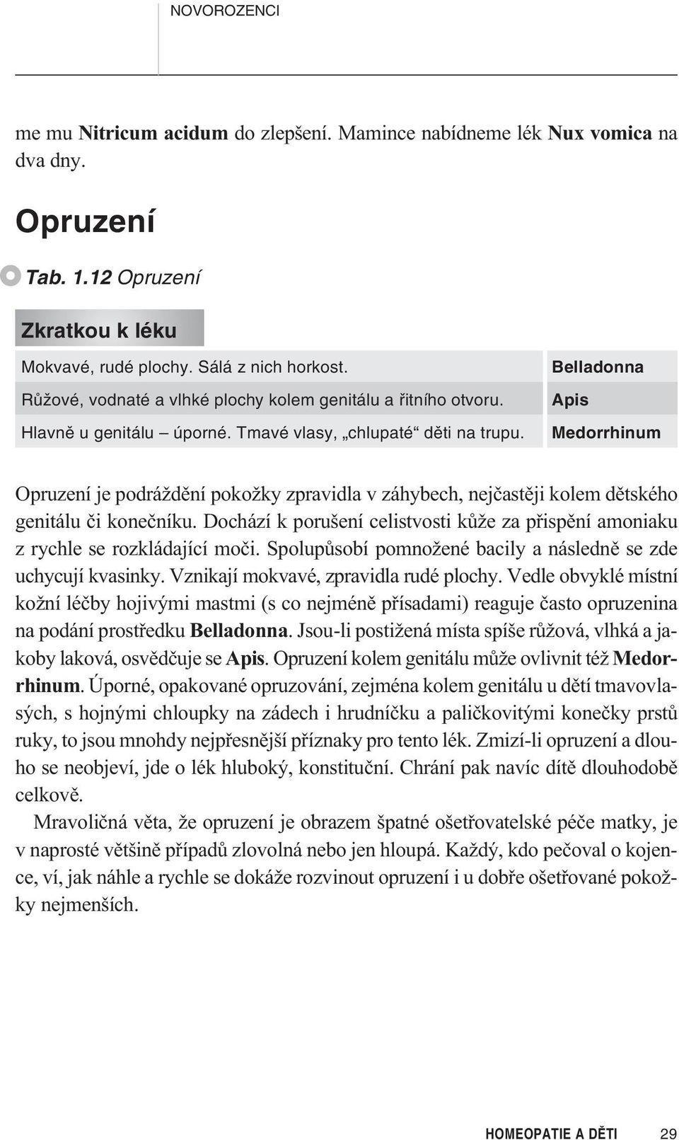 Belladonna Apis Medorrhinum Opruzení je podráždìní pokožky zpravidla v záhybech, nejèastìji kolem dìtského genitálu èi koneèníku.