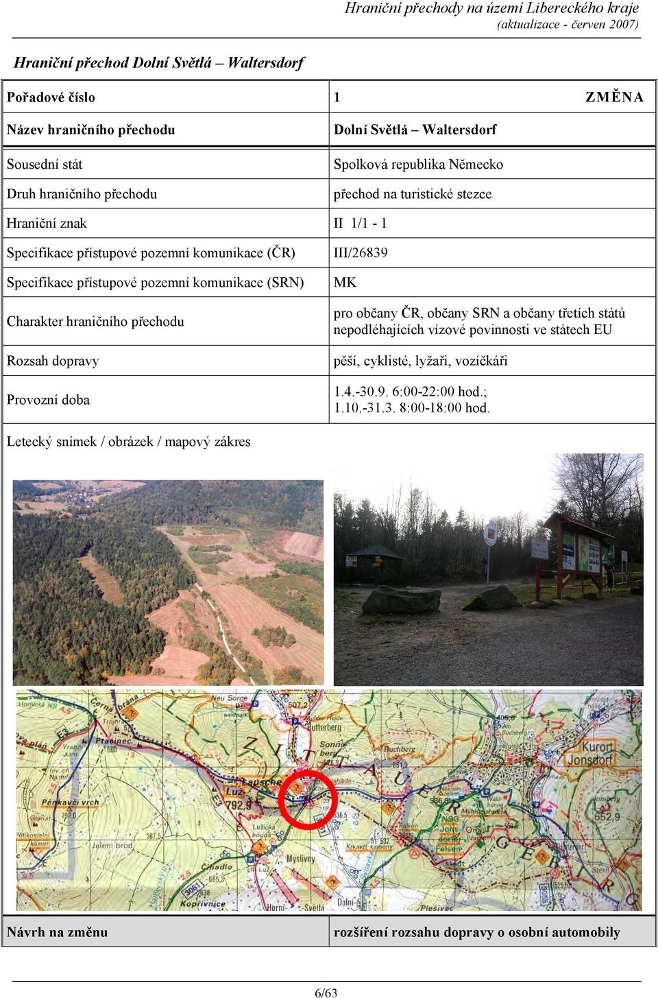 pro občany ČR, občany SRN a občany třetích států nepodléhajících vízové povinnosti ve státech EU pěší, cyklisté, lyžaři, vozíčkáři 1.4.-30.