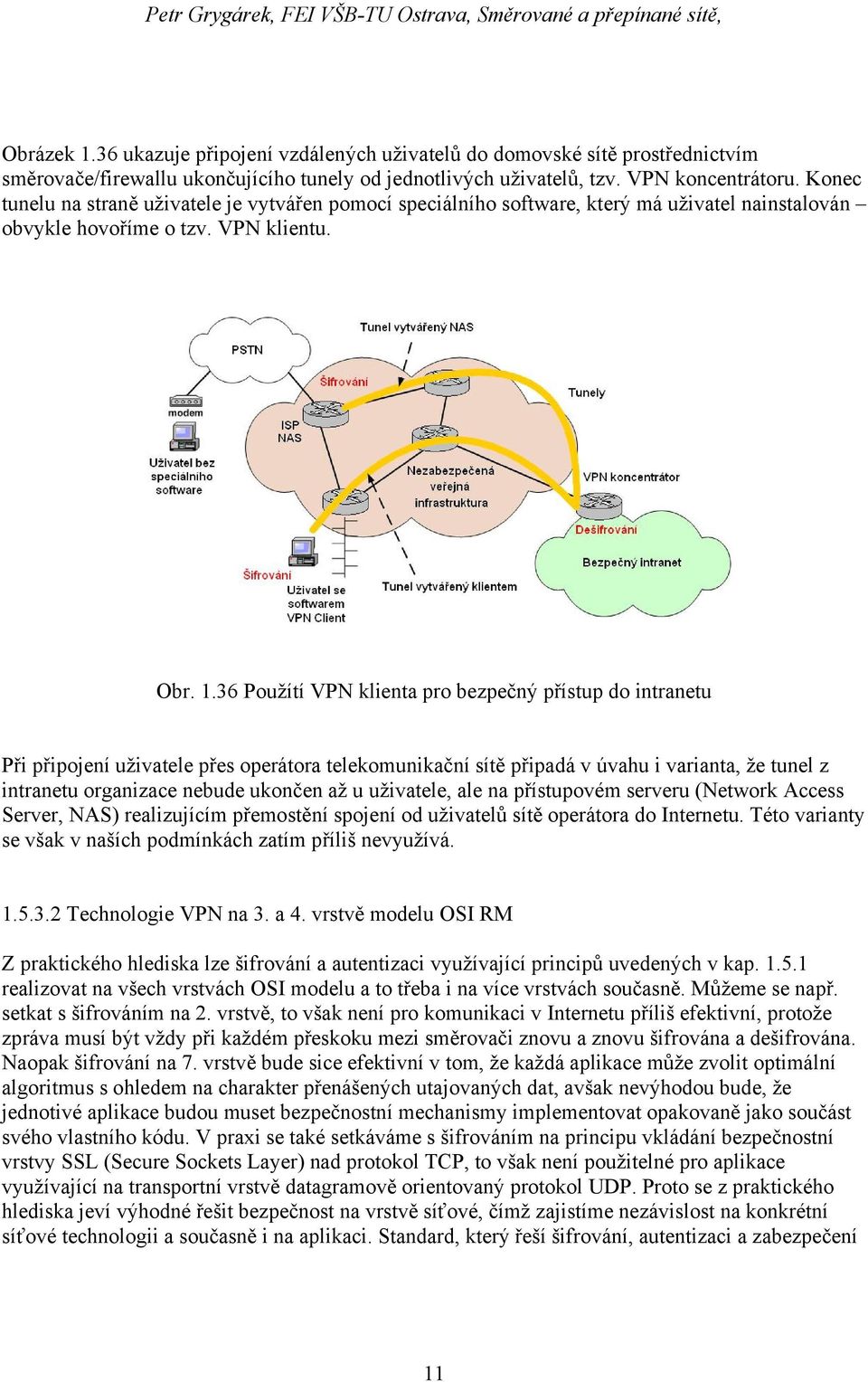 36 Použítí VPN klienta pro bezpečný přístup do intranetu Při připojení uživatele přes operátora telekomunikační sítě připadá v úvahu i varianta, že tunel z intranetu organizace nebude ukončen až u