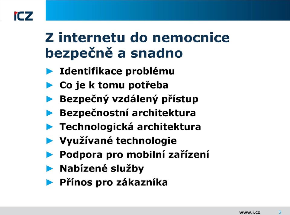 Bezpečnostní architektura Technologická architektura Využívané