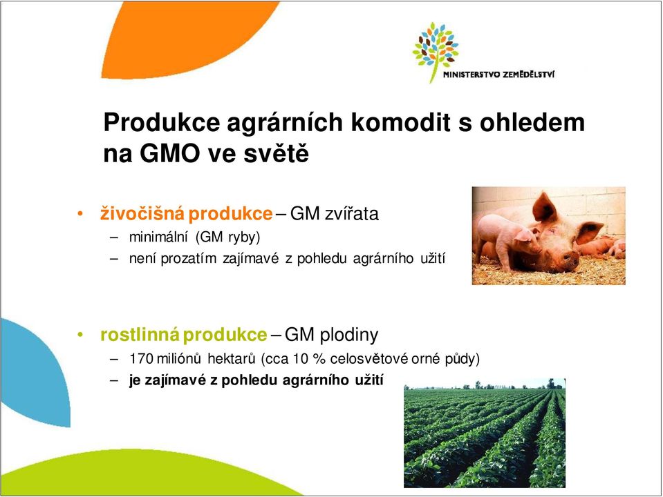 pohledu agrárního užití rostlinná produkce GM plodiny 170 miliónů