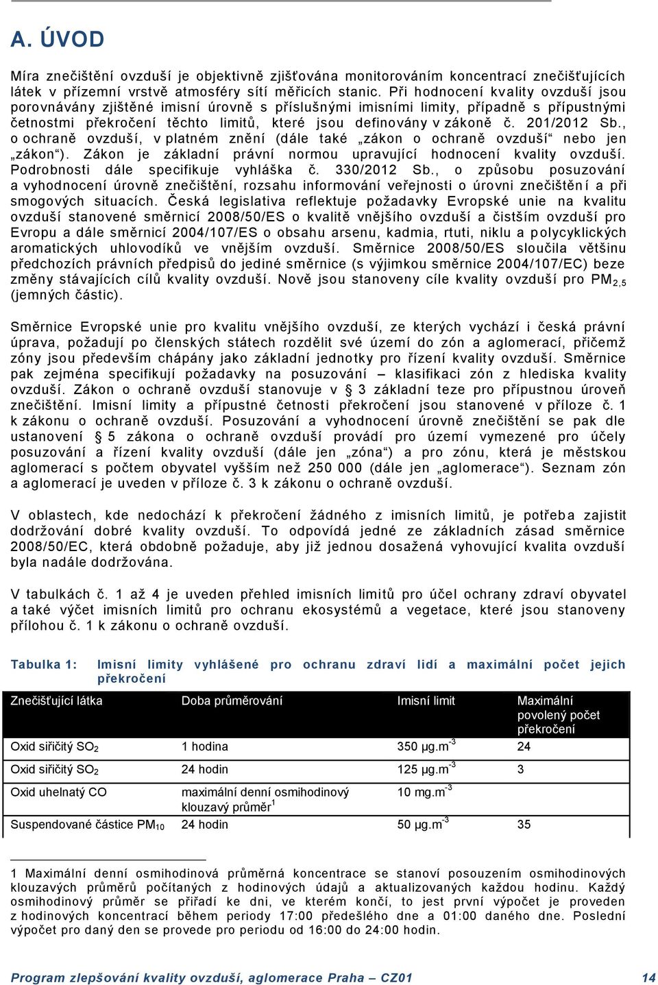 201/2012 Sb., o ochraně ovzduší, v platném znění (dále také zákon o ochraně ovzduší nebo jen zákon ). Zákon je základní právní normou upravující hodnocení kvality ovzduší.