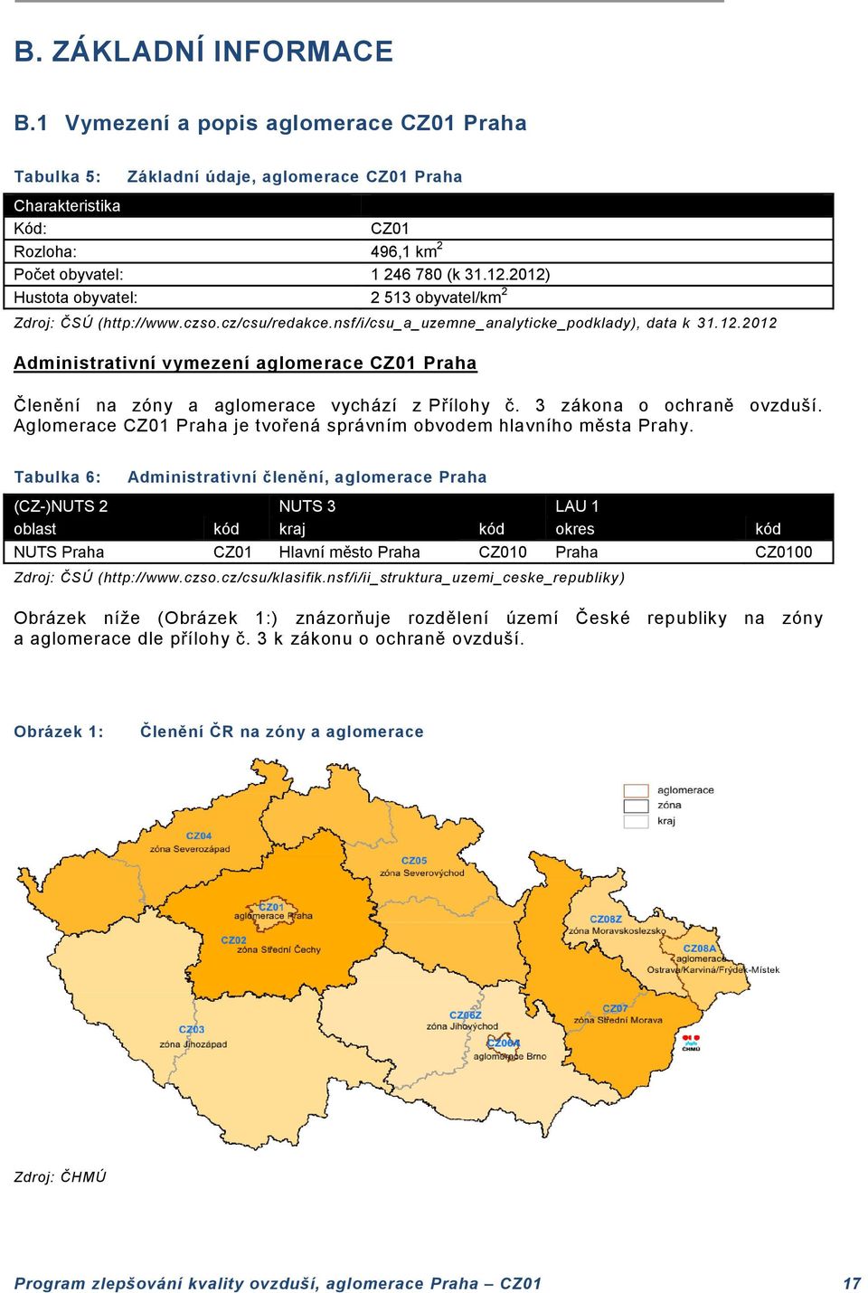 3 zákona o ochraně ovzduší. Aglomerace CZ01 Praha je tvořená správním obvodem hlavního města Prahy.