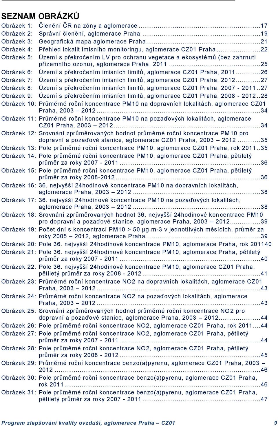 .. 22 Obrázek 5: Území s překročením LV pro ochranu vegetace a ekosystémů (bez zahrnutí přízemního ozonu), aglomerace Praha, 2011.