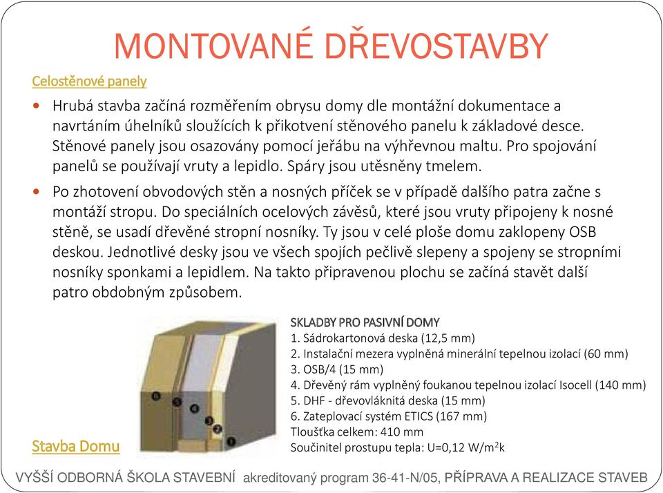 Po zhotovení obvodových stěn a nosných příček se v případě dalšího patra začne s montáží stropu.