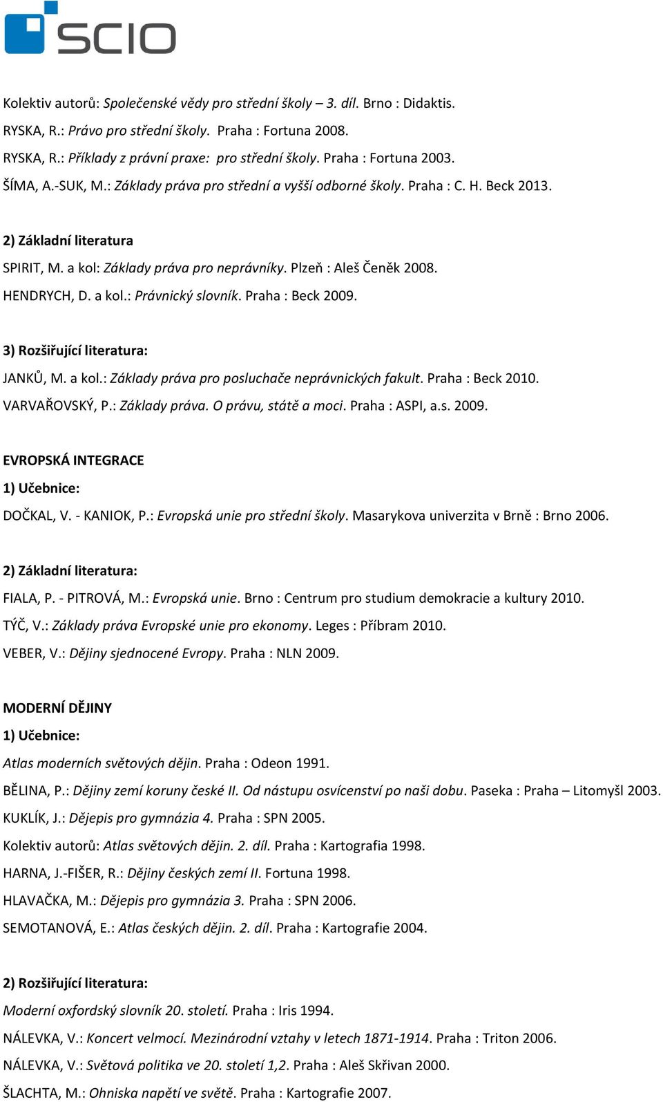 Plzeň : Aleš Čeněk 2008. HENDRYCH, D. a kol.: Právnický slovník. Praha : Beck 2009. JANKŮ, M. a kol.: Základy práva pro posluchače neprávnických fakult. Praha : Beck 2010. VARVAŘOVSKÝ, P.