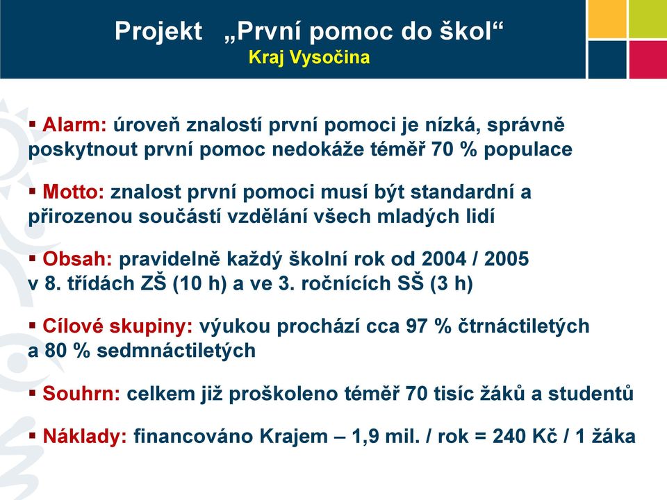 školní rok od 2004 / 2005 v 8. třídách ZŠ (10 h) a ve 3.