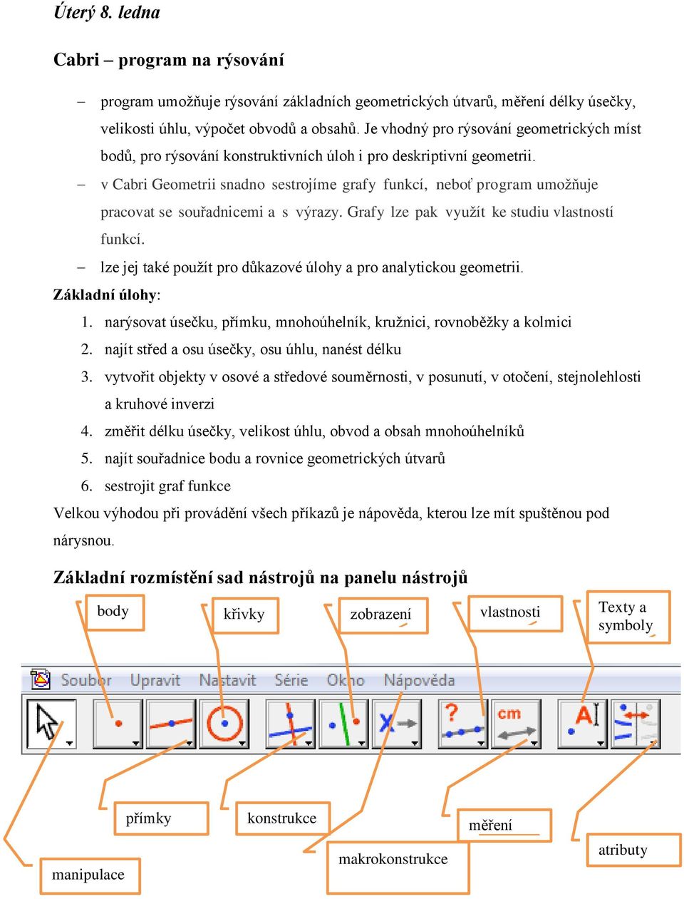 v Cabri Geometrii snadno sestrojíme grafy funkcí, neboť program umožňuje pracovat se souřadnicemi a s výrazy. Grafy lze pak využít ke studiu vlastností funkcí.