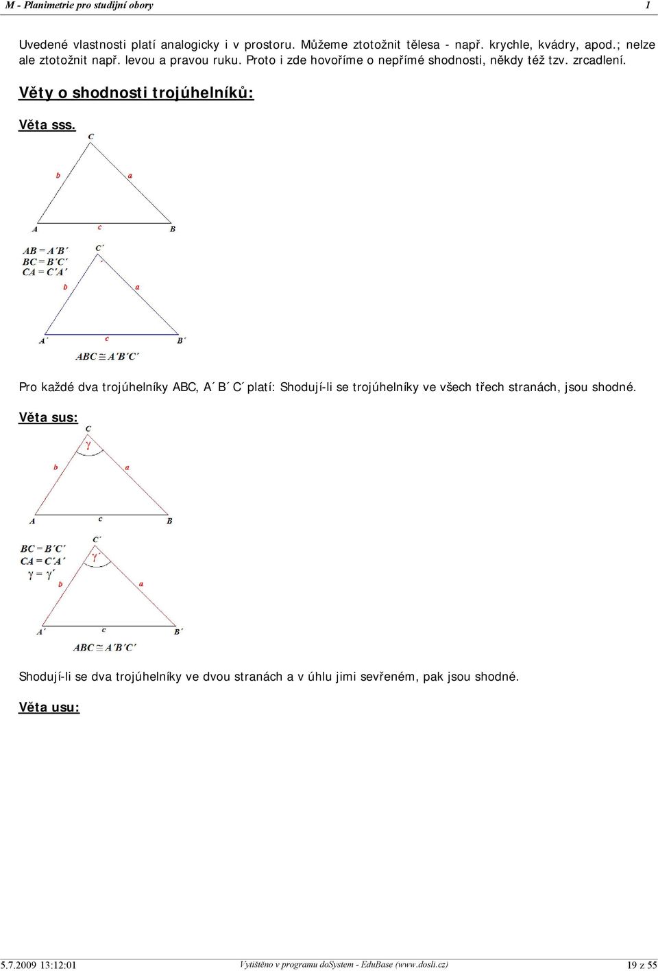 Věty o shodnosti trojúhelníků: Věta sss.