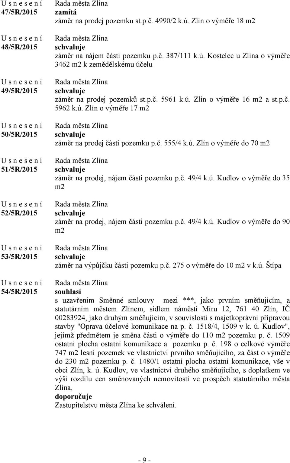 ú. Zlín o výměře do 70 m2 záměr na prodej, nájem části pozemku p.č. 49/4 k.ú. Kudlov o výměře do 35 m2 záměr na prodej, nájem části pozemku p.č. 49/4 k.ú. Kudlov o výměře do 90 m2 záměr na výpůjčku části pozemku p.