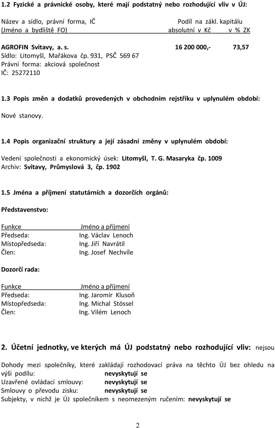 3 Popis změn a dodatků provedených v obchodním rejstříku v uplynulém období: Nové stanovy. 1.