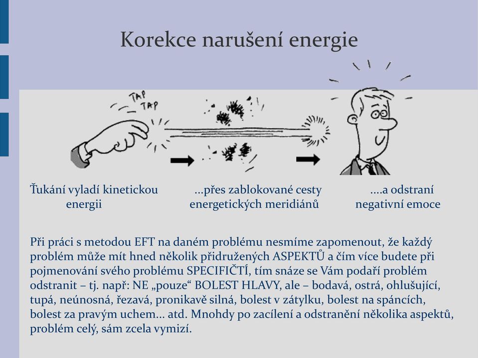 několik přidružených ASPEKTŮ a čím více budete při pojmenování svého problému SPECIFIČTÍ, tím snáze se Vám podaří problém odstranit tj.