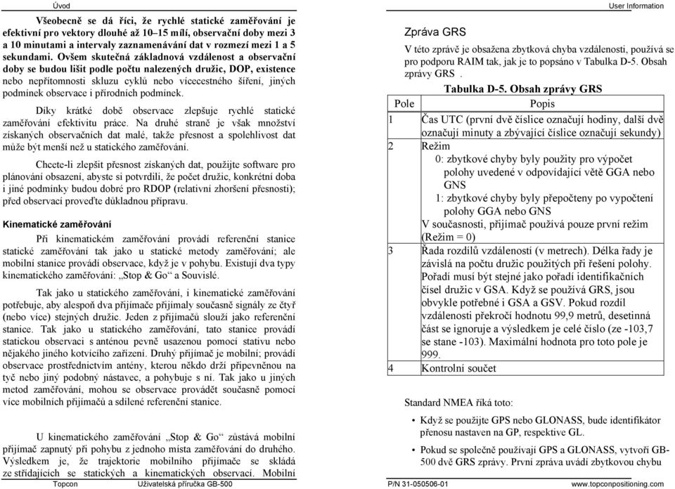 i přírodních podmínek. Díky krátké době observace zlepšuje rychlé statické zaměřování efektivitu práce.