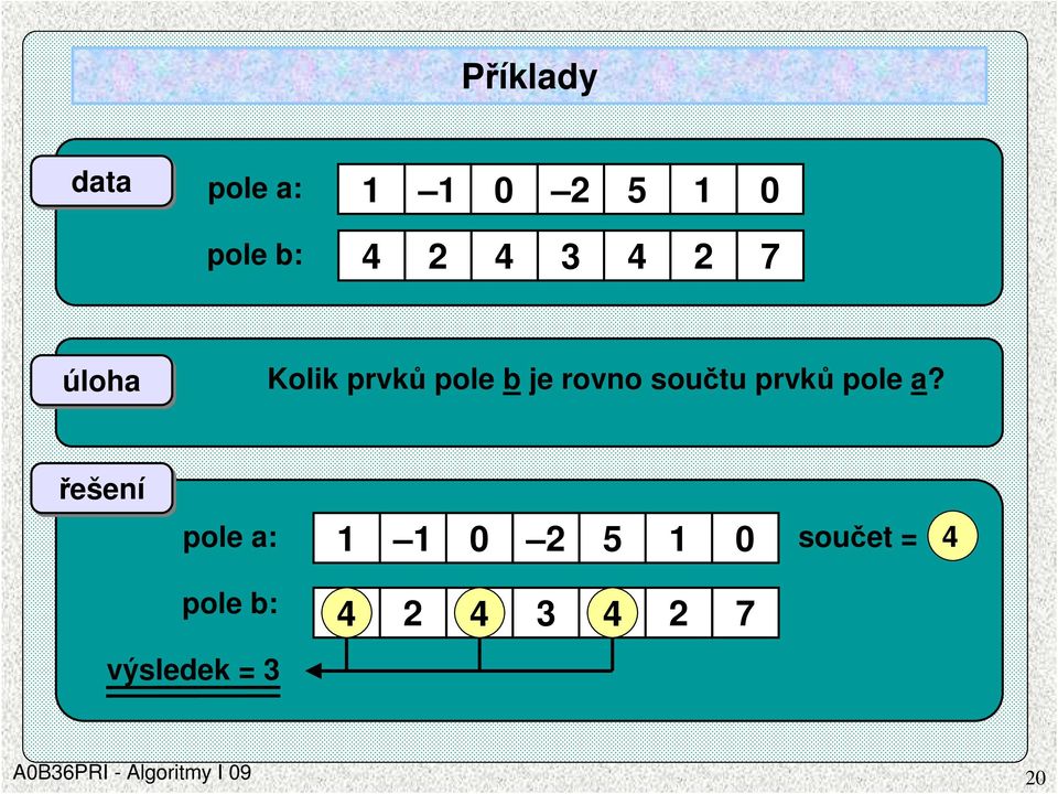 součtu prvků pole a?