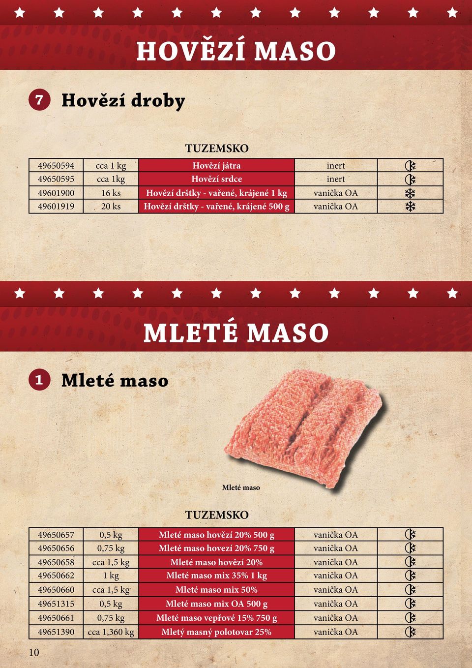 49650661 49651390 10 0,5 kg 0,75 kg cca 1,5 kg 1 kg cca 1,5 kg 0,5 kg 0,75 kg cca 1,360 kg Mleté maso hovězí 20% 500 g Mleté maso hovezí 20%