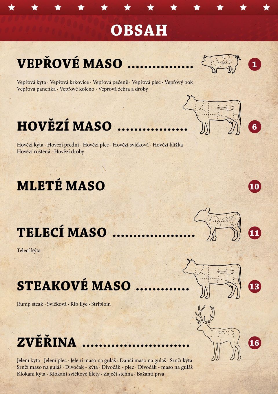 .. 6 Hovězí kýta Hovězí přední Hovězí plec Hovězí svíčková Hovězí kližka Hovězí roštěná Hovězí droby MLETÉ MASO 10 TELECÍ MASO.