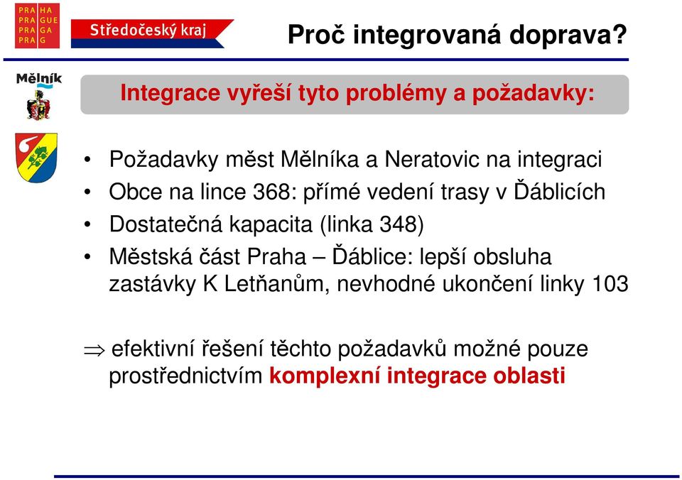 Obce na lince 368: přímé vedení trasy v Ďáblicích Dostatečná kapacita (linka 348) Městská část