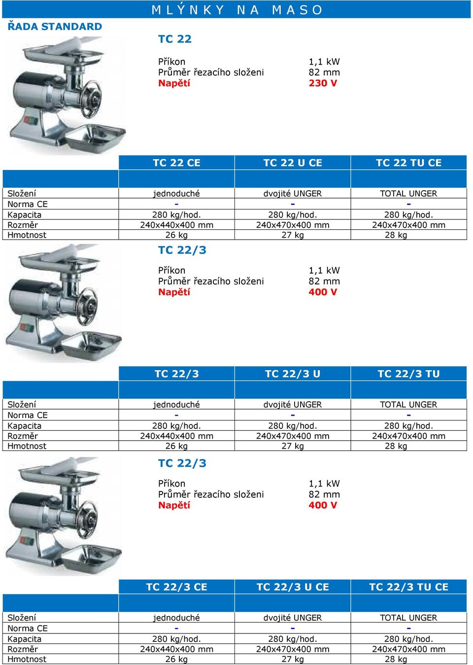 Rozměr 240x440x400 mm 240x470x400 mm 240x470x400 mm TC 22/3 TC 22/3 CE