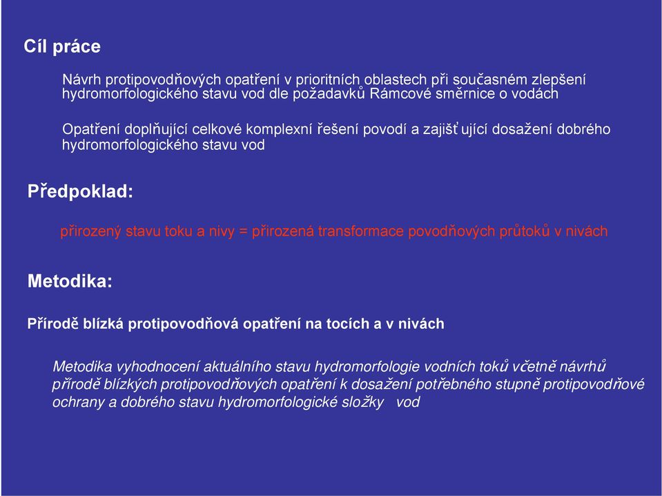 přirozená transformace povodňových průtoků vnivách Metodika: Přírodě blízká protipovodňová opatření na tocích a v nivách Metodika vyhodnocení aktuálního stavu