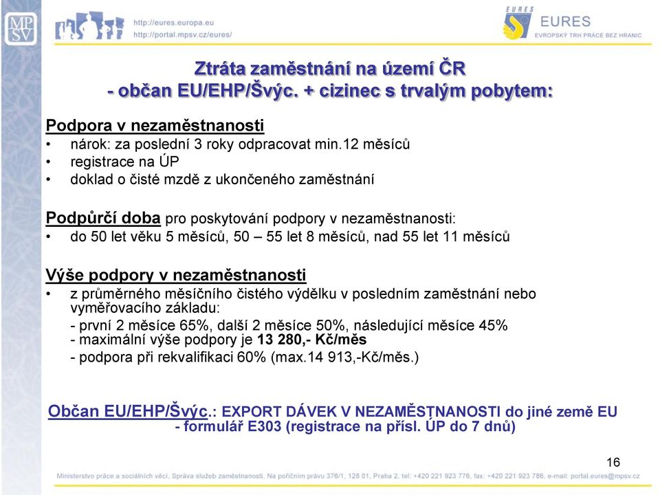 11 měsíců Výše podpory v nezaměstnanosti z průměrného měsíčního čistého výdělku v posledním zaměstnání nebo vyměřovacího základu: - první 2 měsíce 65%, další 2 měsíce 50%, následující