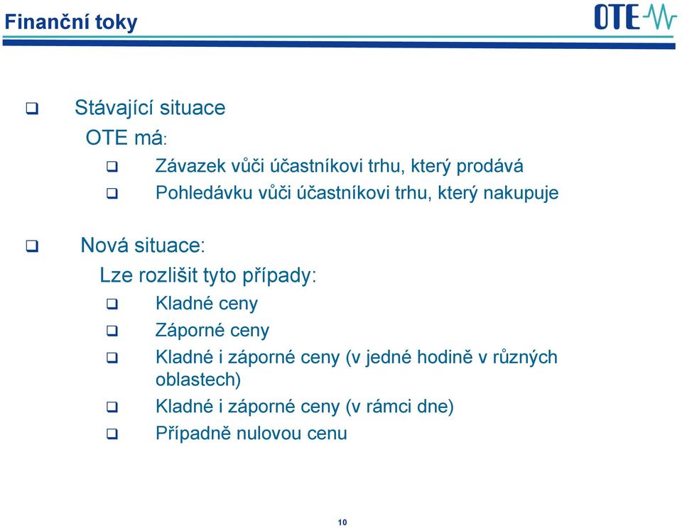 rozlišit tyto případy: Kladné ceny Záporné ceny Kladné i záporné ceny (v jedné