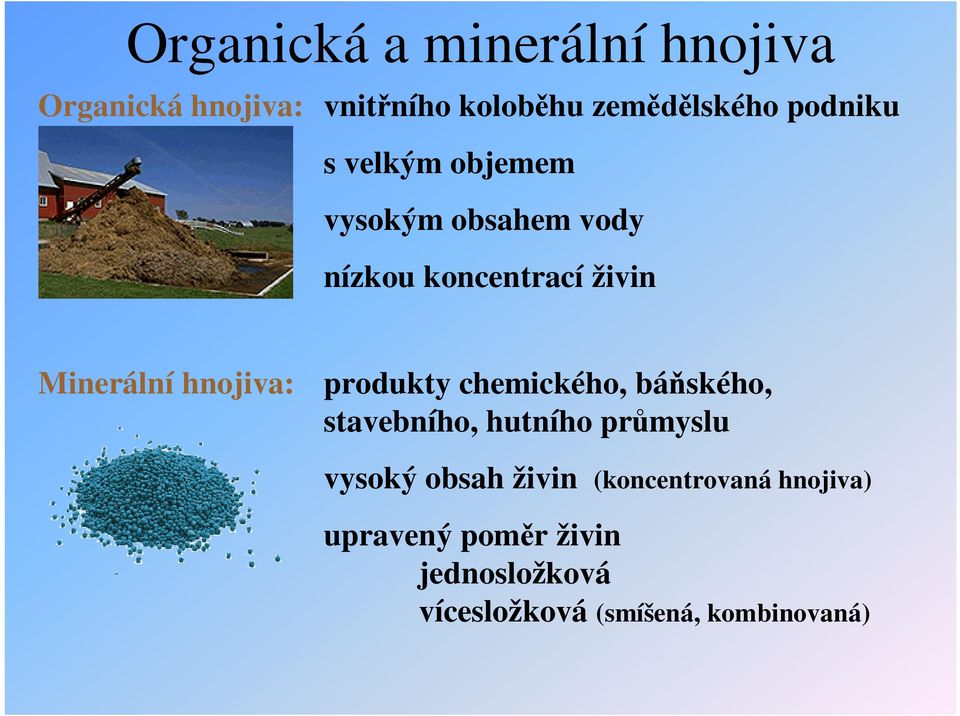 hnojiva: produkty chemického, bá ského, stavebního, hutního pr myslu vysoký obsah