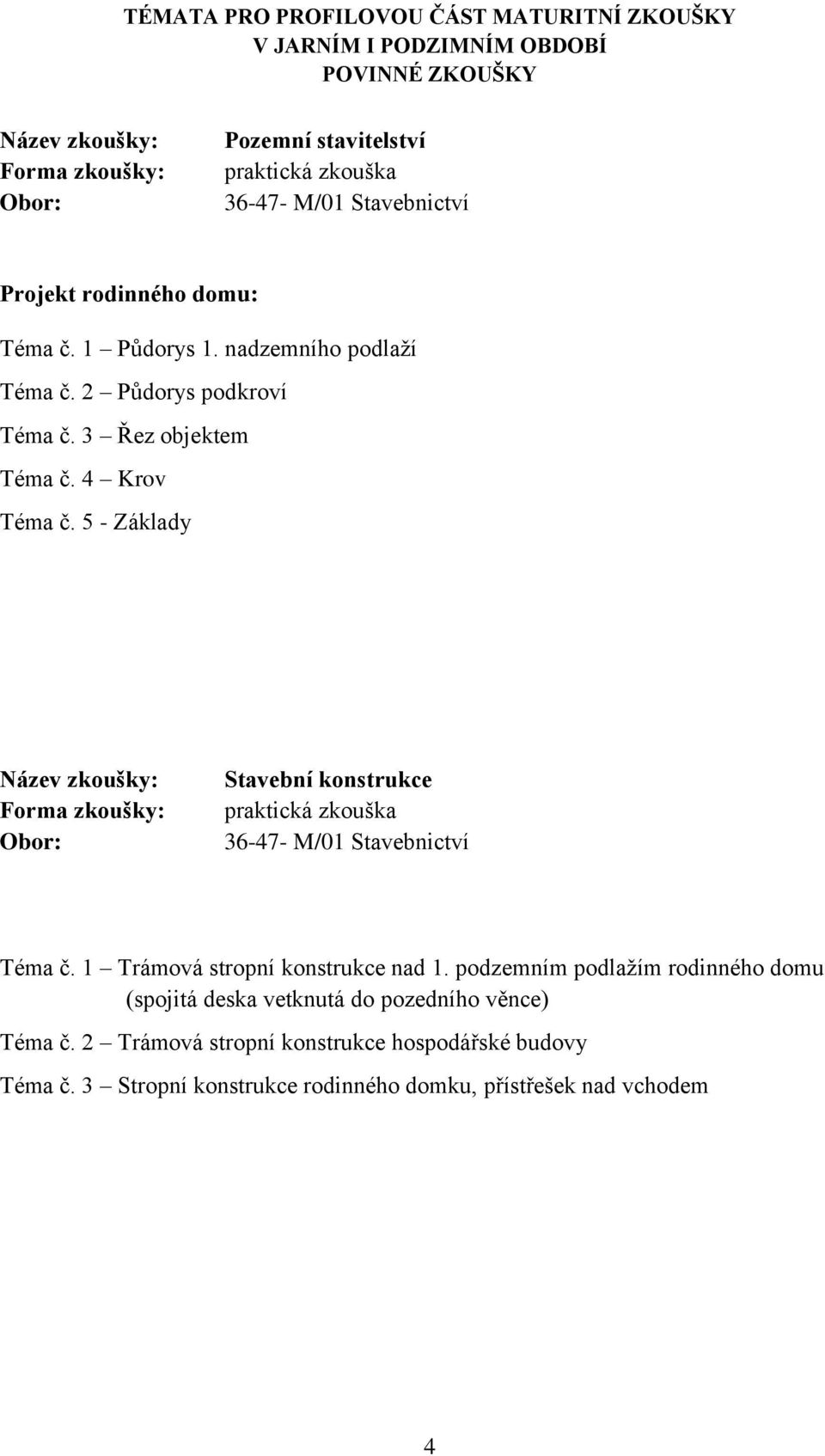 5 - Základy Název zkoušky: Stavební konstrukce praktická zkouška Téma č. 1 Trámová stropní konstrukce nad 1.