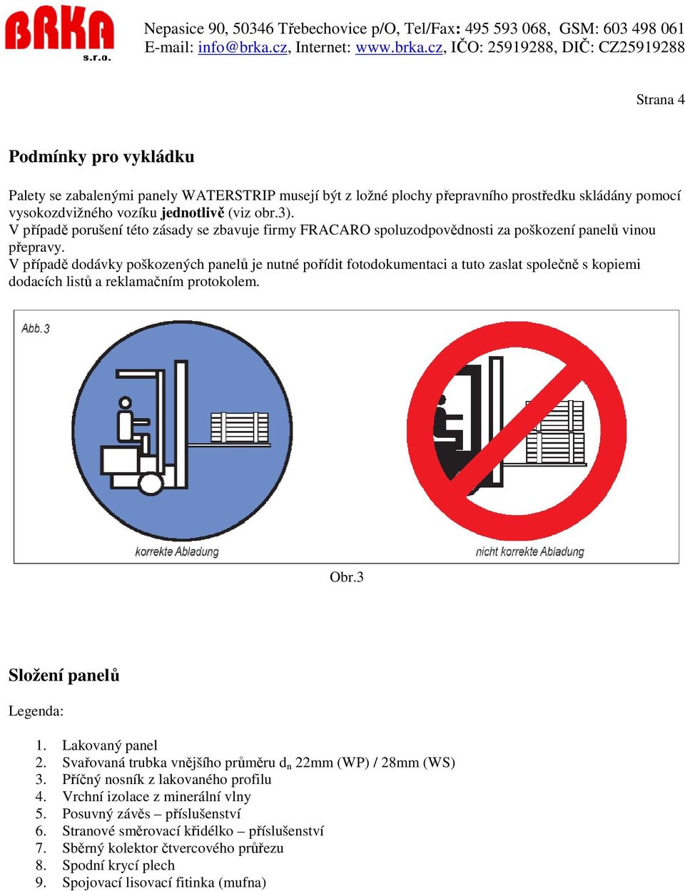 V případě dodávky poškozených panelů je nutné pořídit fotodokumentaci a tuto zaslat společně s kopiemi dodacích listů a reklamačním protokolem. Obr.3 Složení panelů Legenda: 1. Lakovaný panel 2.