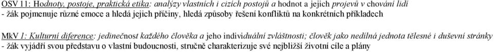 Kulturní diference: jedinečnost každého člověka a jeho individuální zvláštnosti; člověk jako nedílná jednota tělesné i
