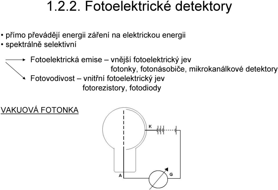 fotoelektrický jev fotonky, fotonásobiče, mikrokanálkové detektory