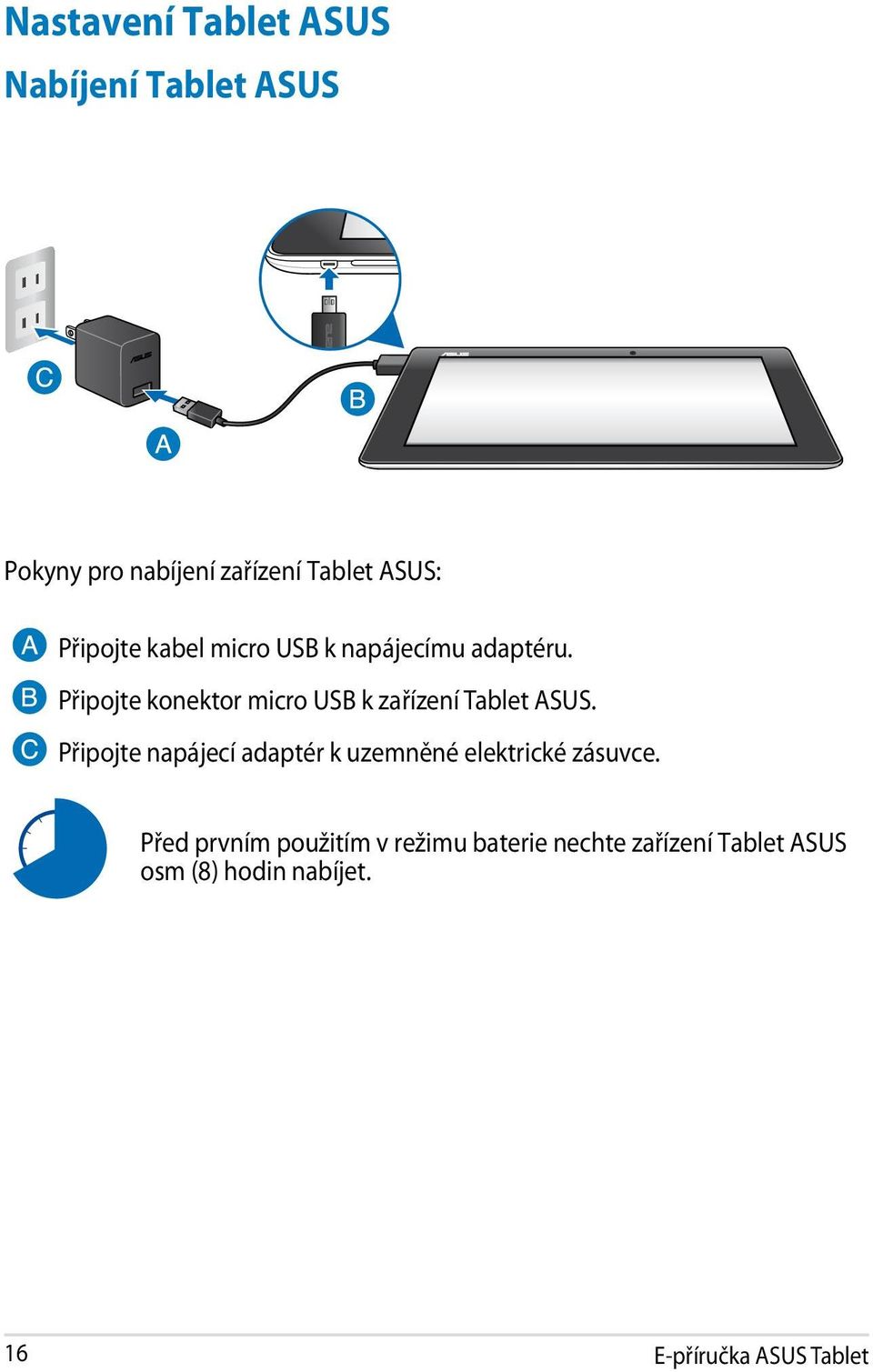 Připojte konektor micro USB k zařízení Tablet ASUS.