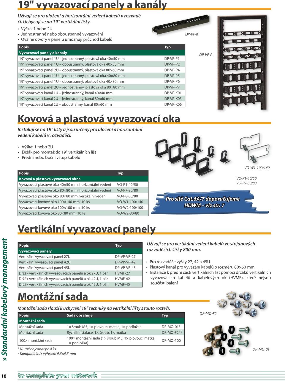 DP VP P1 19" vyvazovací panel 1U oboustranný, plastová oka 40 50 mm DP VP P2 19" vyvazovací panel 2U oboustranný, plastová oka 80 60 mm DP VP P4 19" vyvazovací panel 1U jednostranný, plastová oka 40