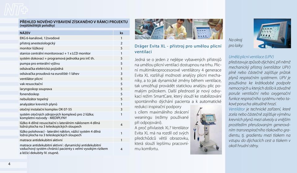 5 pumpa pro enterální výživu 5 odsávačka elektrická pojízdná 1 odsávačka proudová na euroliště-1 láhev 3 ventilátor plicní 5 vak resuscitační 5 laryngoskop souprava 5 fonendoskop 5 nebulizátor