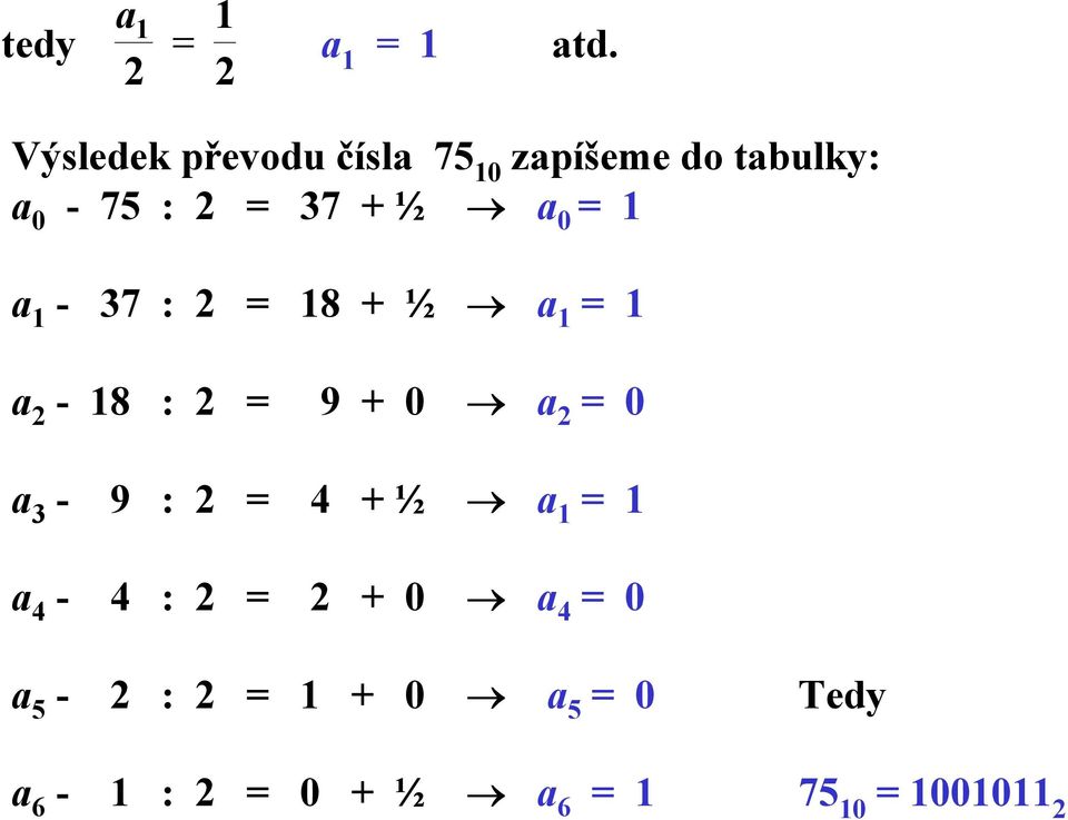 zpíšeme do tbulky: - 75 : 37 ½