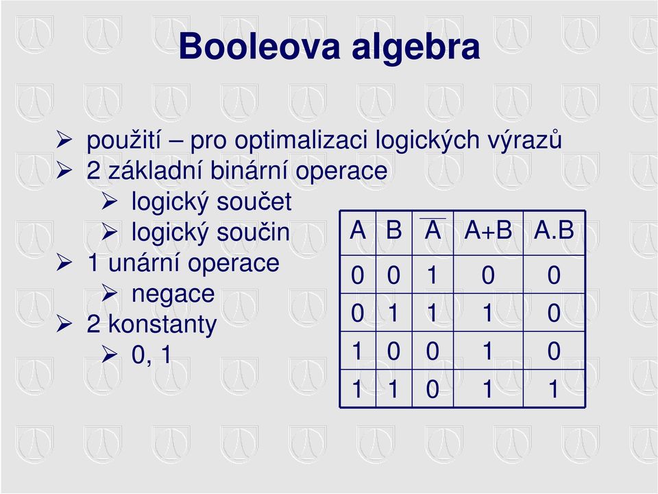 logický součet logický součin +.