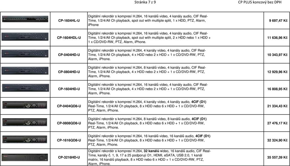 264, 16 kanálů video, 4 kanály audio, CIF Real- Time, 1/2/4/All Ch playback, spot out with multiple split, 2 x HDD nebo 1 x HDD + 1 x CD/DVD-RW, PTZ, Alarm, iphone. Digitální rekordér s kompresí H.