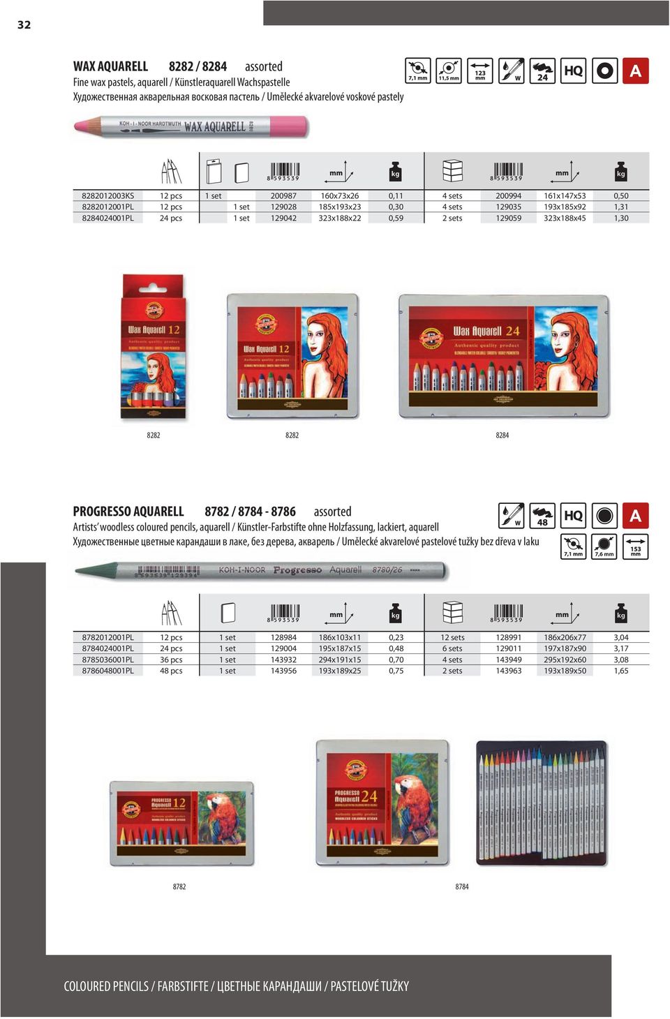 323x188x45 1,30 8282 8282 8284 PROGRESSO AQUARELL 8782 / 8784-8786 assorted Artists woodless coloured pencils, aquarell / Künstler-Farbstifte ohne Holzfassung, lackiert, aquarell Художественные