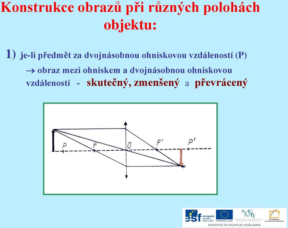 vzdáleností (P) obraz mezi ohniskem a