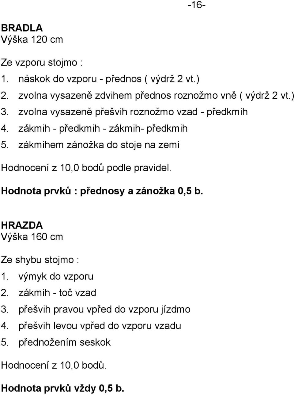 zákmih - předkmih - zákmih- předkmih 5. zákmihem zánožka do stoje na zemi Hodnocení z 10,0 bodů podle pravidel.