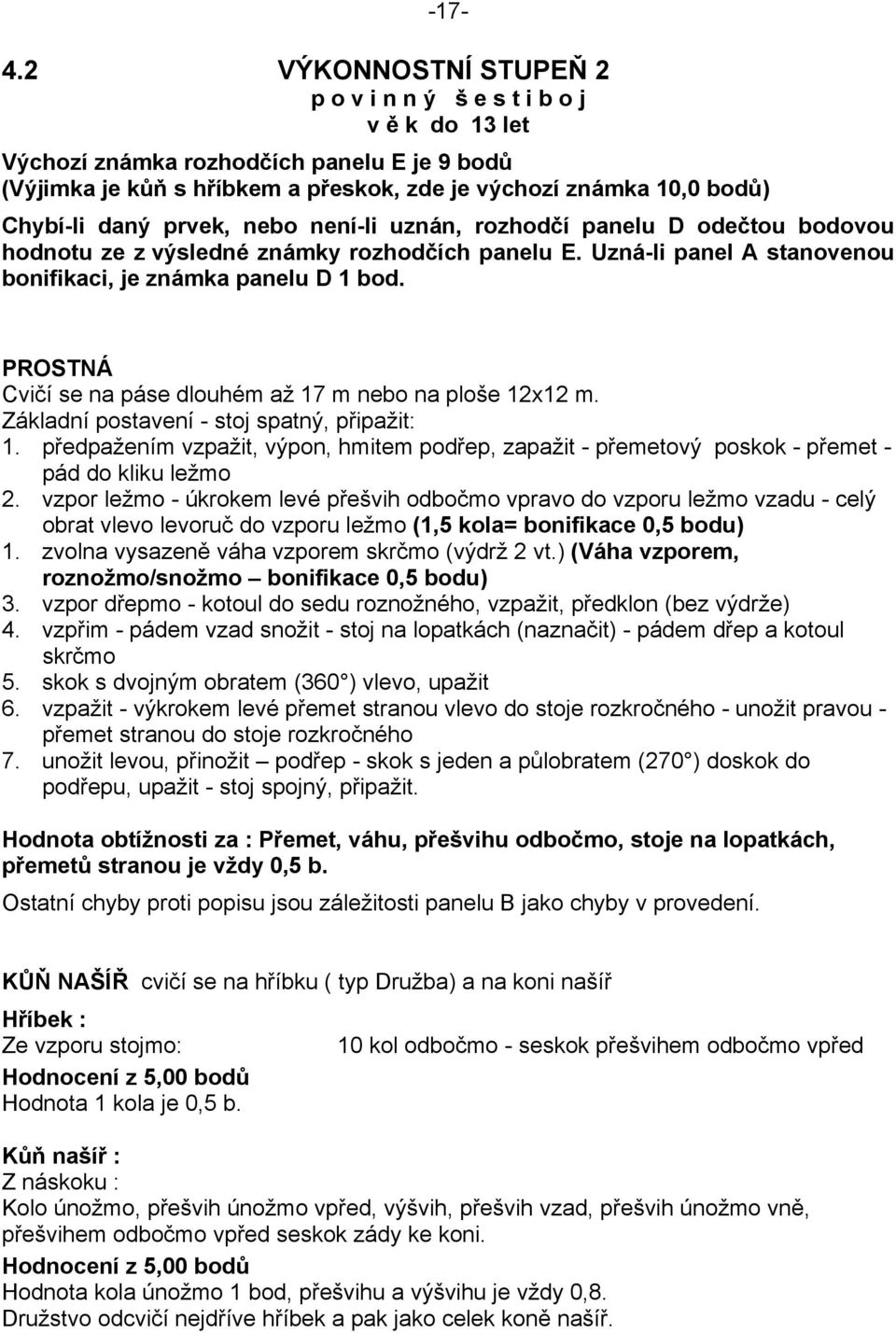 prvek, nebo není-li uznán, rozhodčí panelu D odečtou bodovou hodnotu ze z výsledné známky rozhodčích panelu E. Uzná-li panel A stanovenou bonifikaci, je známka panelu D 1 bod.