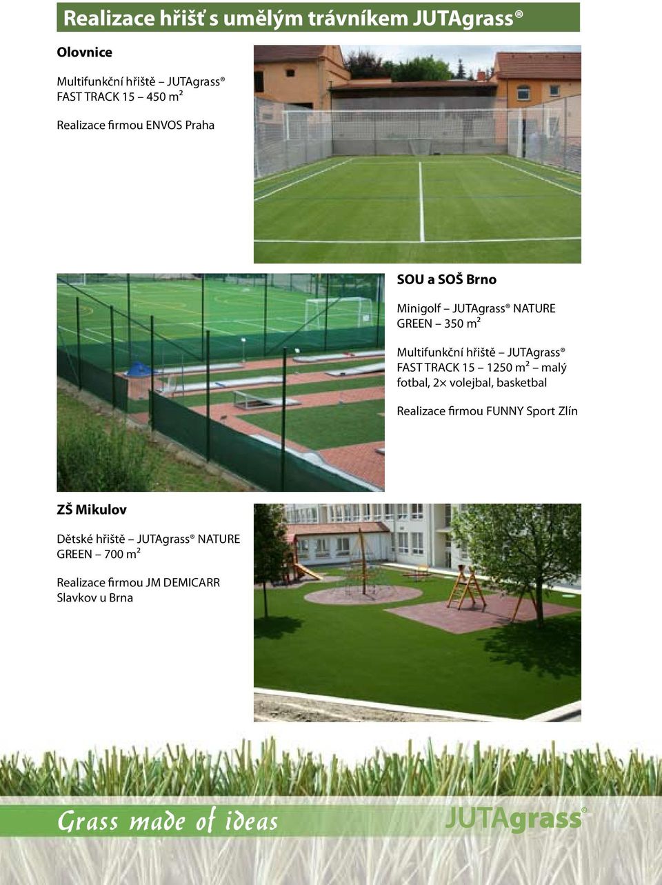 hřiště JUTAgrass FAST TRACK 15 1250 m² malý fotbal, 2 volejbal, basketbal Realizace firmou FUNNY