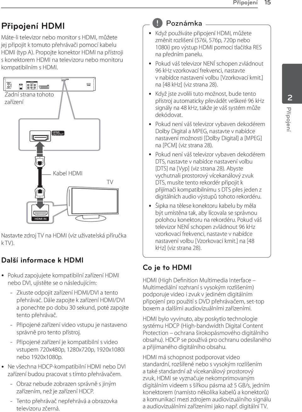 Zadní strana tohoto zařízení Kabel HDMI TV Nastavte zdroj TV na HDMI (viz uživatelská příručka k TV).