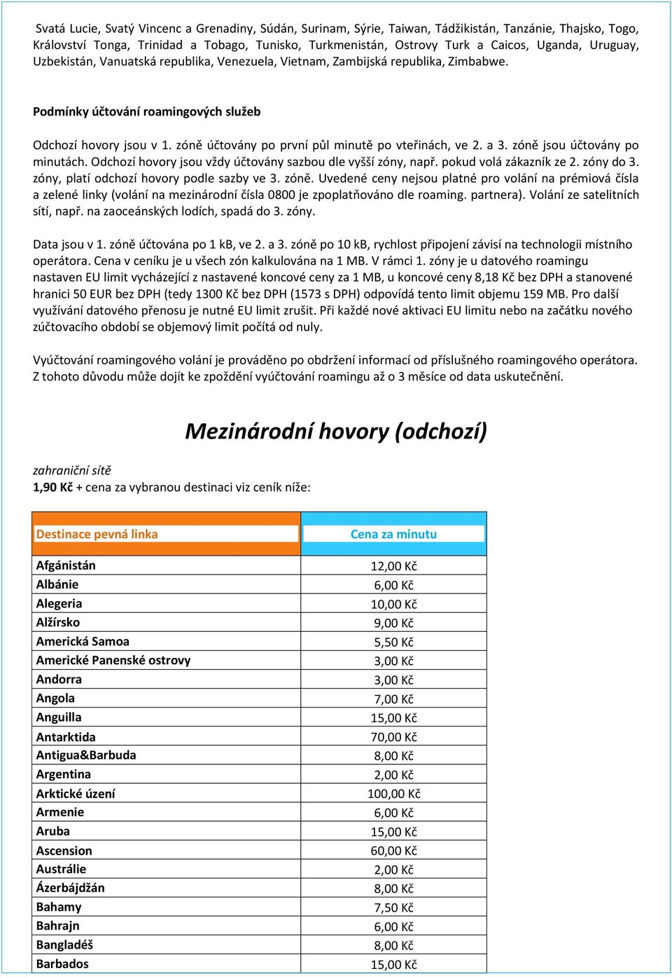 zóně účtovány po první půl minutě po vteřinách, ve 2. a 3. zóně jsou účtovány po minutách. Odchozí hovory jsou vždy účtovány sazbou dle vyšší zóny, např. pokud volá zákazník ze 2. zóny do 3.