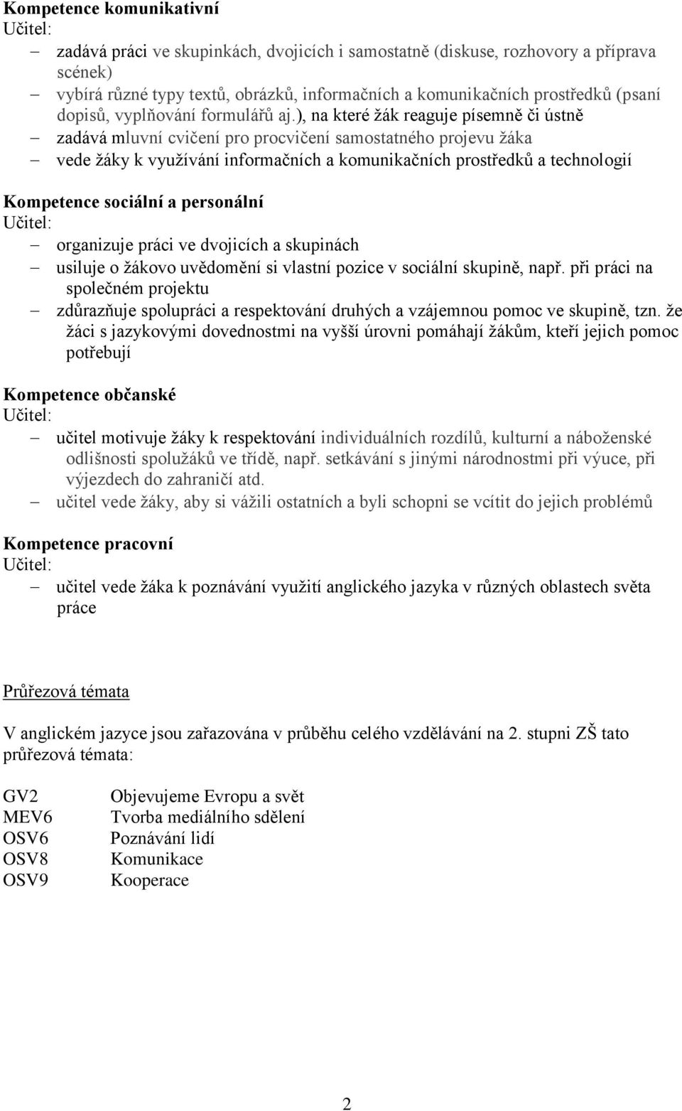 ), na které žák reaguje písemně či ústně zadává mluvní cvičení pro procvičení samostatného projevu žáka vede žáky k využívání informačních a komunikačních prostředků a technologií Kompetence sociální