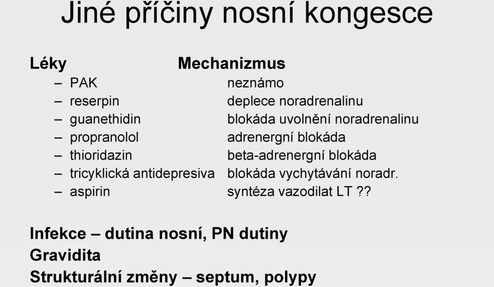 beta-adrenergní blokáda tricyklická antidepresiva blokáda vychytávání noradr.