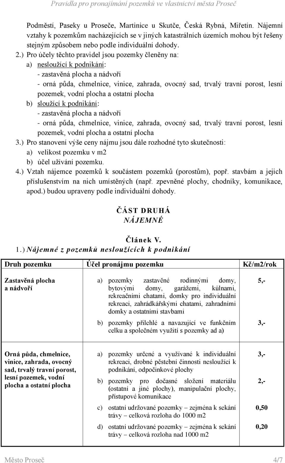 ) Pro účely těchto pravidel jsou pozemky členěny na: a) nesloužící k podnikání: - zastavěná plocha a nádvoří - orná půda, chmelnice, vinice, zahrada, ovocný sad, trvalý travní porost, lesní pozemek,