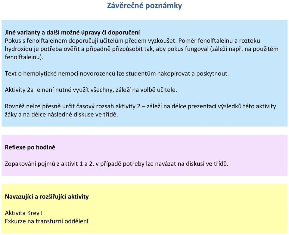 Text o hemolytické nemoci novorozenců lze studentům nakopírovat a poskytnout. Aktivity 2a e není nutné využít všechny, záleží na volbě učitele.