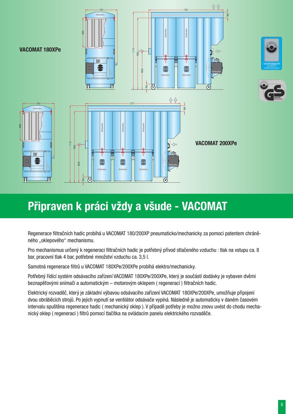 Samotná regenerace filtrů u VACOMAT 180XPe/200XPe probíhá elektro/mechanicky.