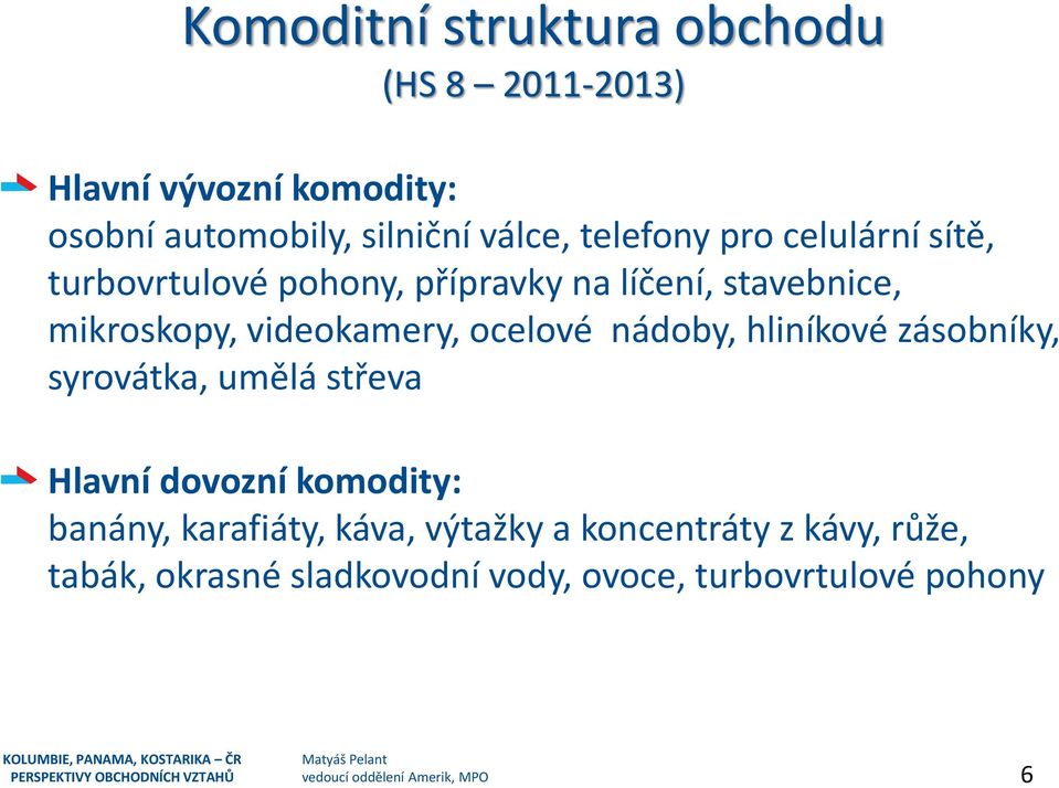 syrovátka, umělá střeva Hlavní dovozní komodity: banány, karafiáty, káva, výtažky a koncentráty z kávy, růže, tabák, okrasné