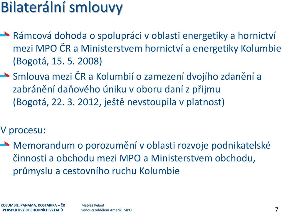 2012, ještě nevstoupila v platnost) V procesu: Memorandum o porozumění v oblasti rozvoje podnikatelské činnosti a obchodu mezi MPO a